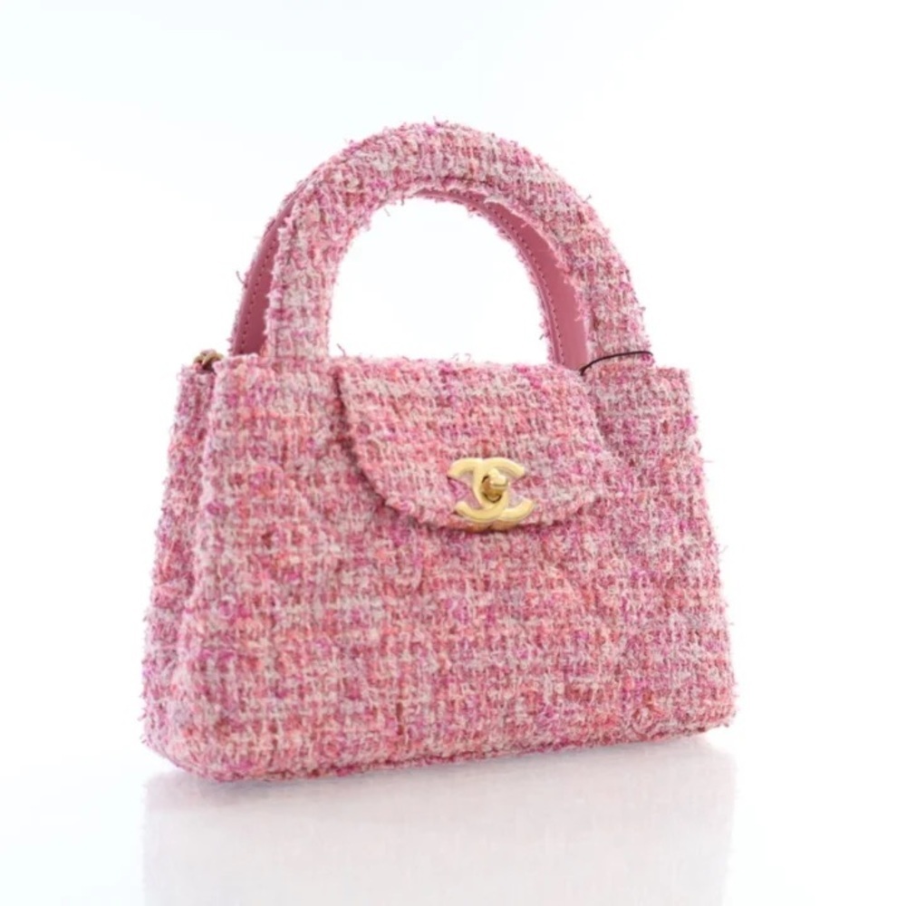 FULL SET AUTHENTIC Chanel 24P Kelly Shopping Bag Small Pink Tweed - Picture 3 of 15